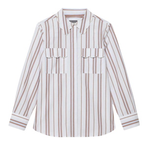 Mint Velvet Brown Striped Cotton Scallop Detail Shirt